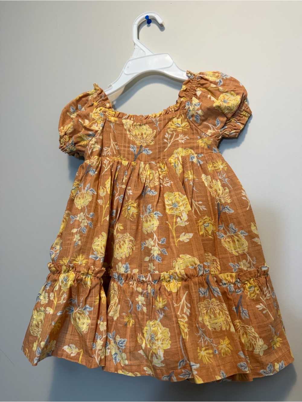 Joie Girls Floral Puff-Sleeve Dress - Yellow Floral on Rust